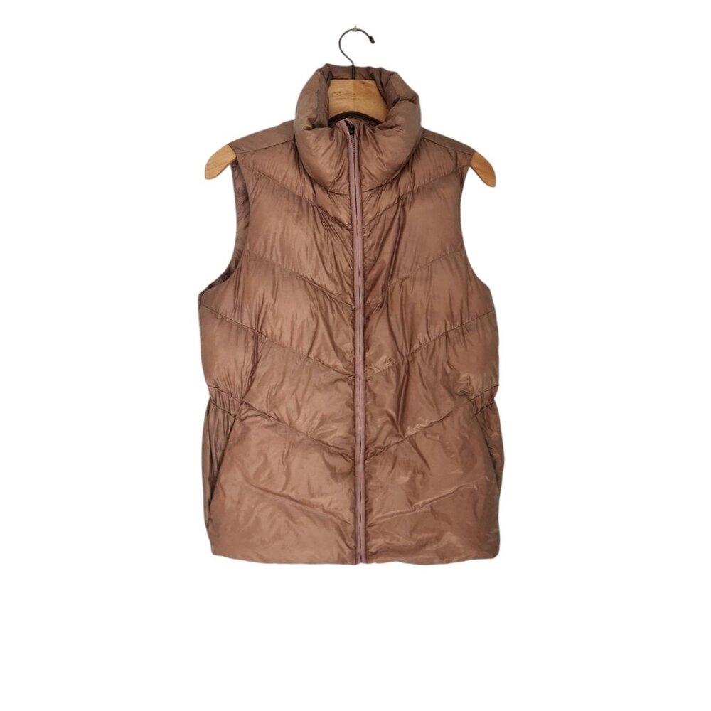Athleta Puffer Vest Goose Down Lofty Mauve Nylon Full Zip Womens XS *READ*